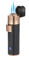 Visol Saddle Triple Torch Lighter - Black and Rose Gold - Crown Humidors