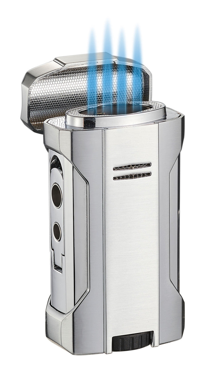 Visol Rhino 2.0 Silver Quad Flame Cigar Lighter - Vlr406803-Rhino2-Sl