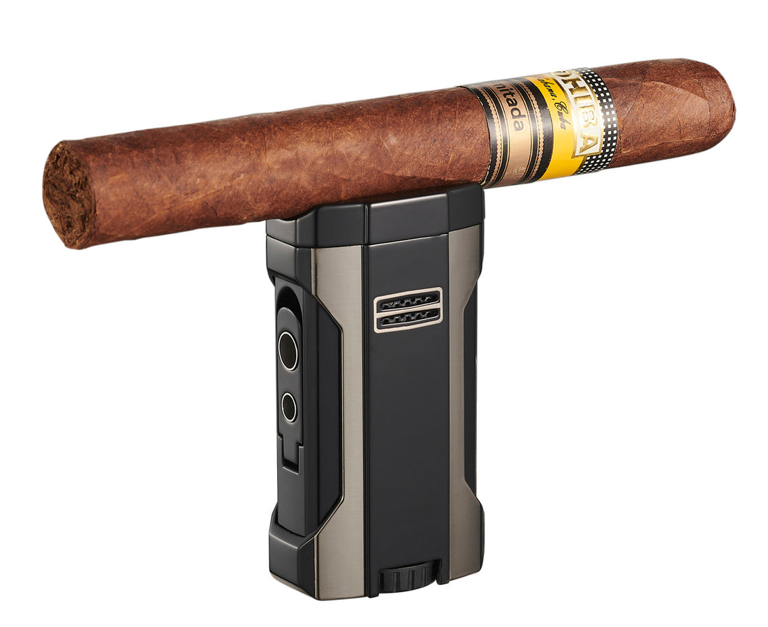 Visol Rhino 2.0 Black & Gunmetal Quad Flame Cigar Lighter - Vlr406806-Rhino2-Gmbk