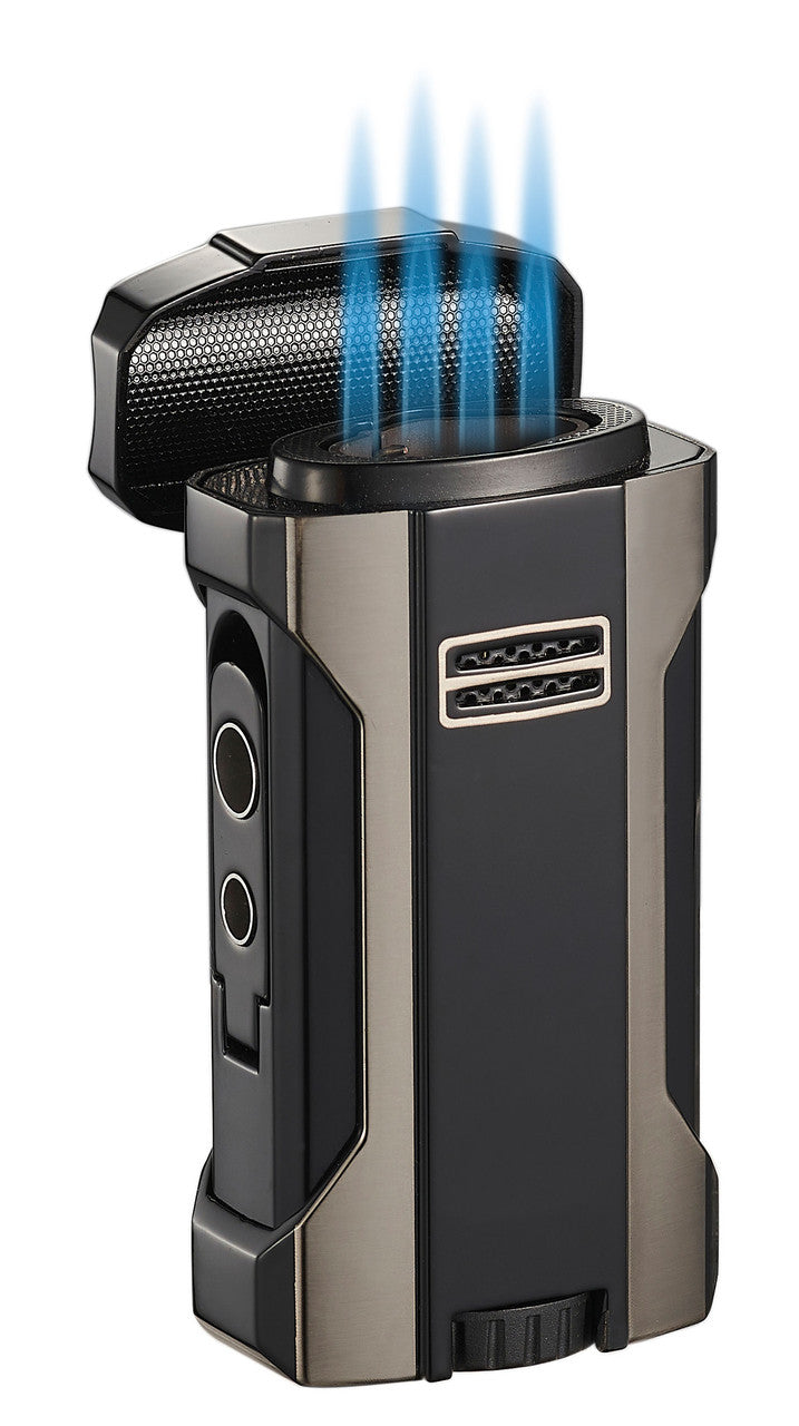 Visol Rhino 2.0 Black & Gunmetal Quad Flame Cigar Lighter - Vlr406806-Rhino2-Gmbk