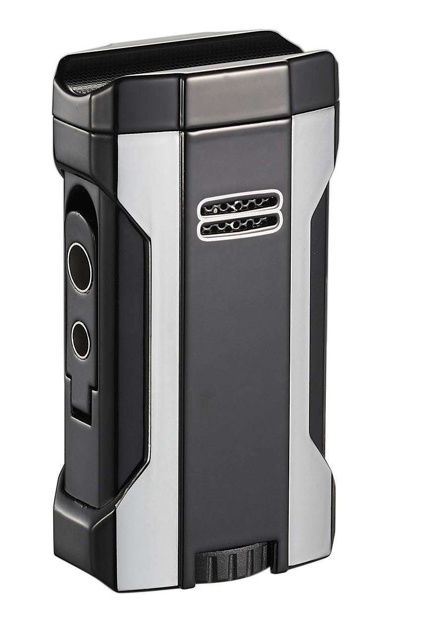 Visol Rhino 2.0 Black & Silver Quad Flame Cigar Lighter - Vlr406807-Rhino2-Slbk