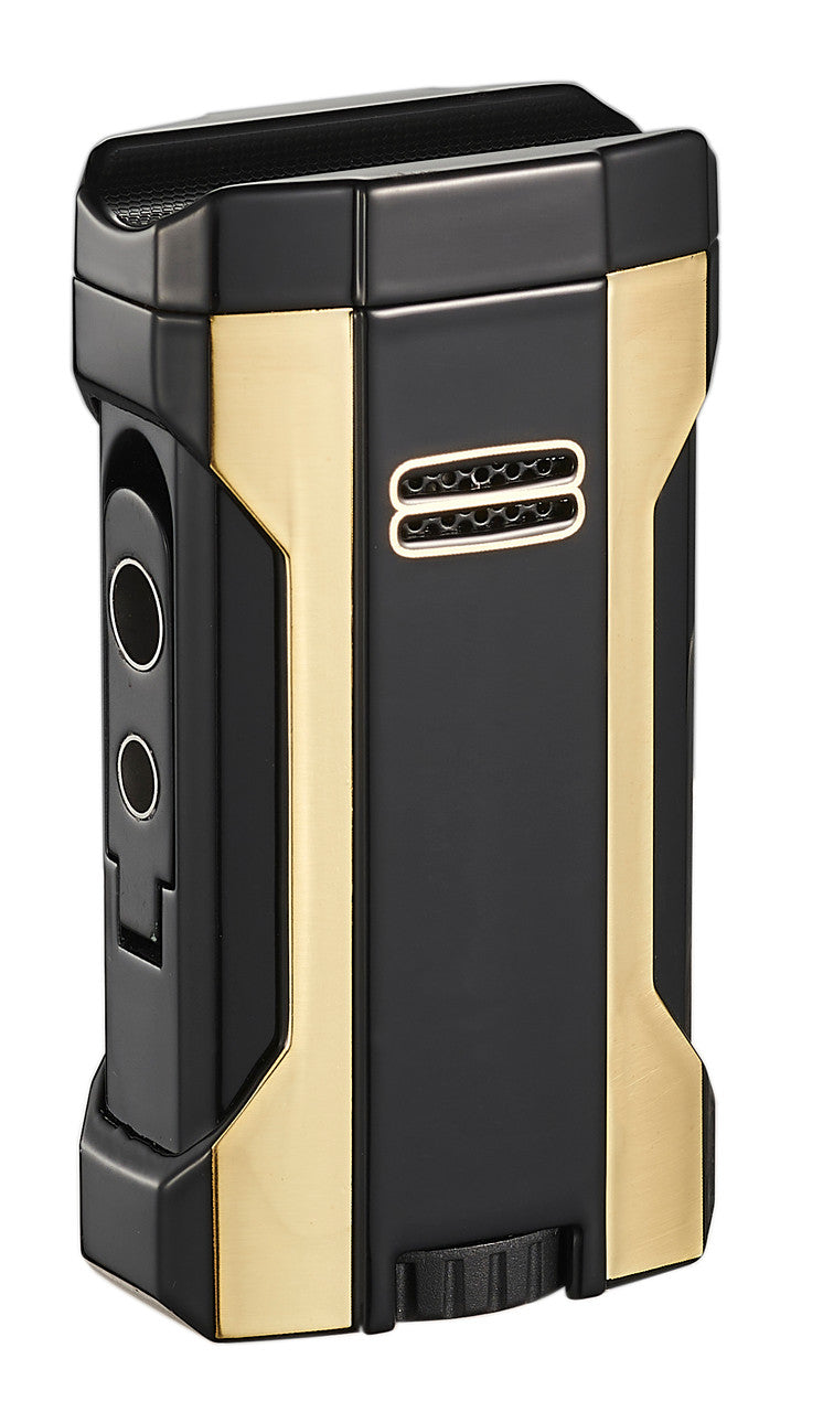 Visol Rhino 2.0 Black & Gold Quad Flame Cigar Lighter - Vlr406808-Rhino2-Gdbk