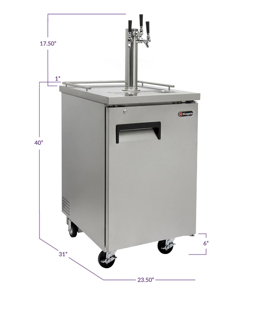 24" Wide Homebrew Triple Tap All Stainless Steel Commercial Kegerator With Keg