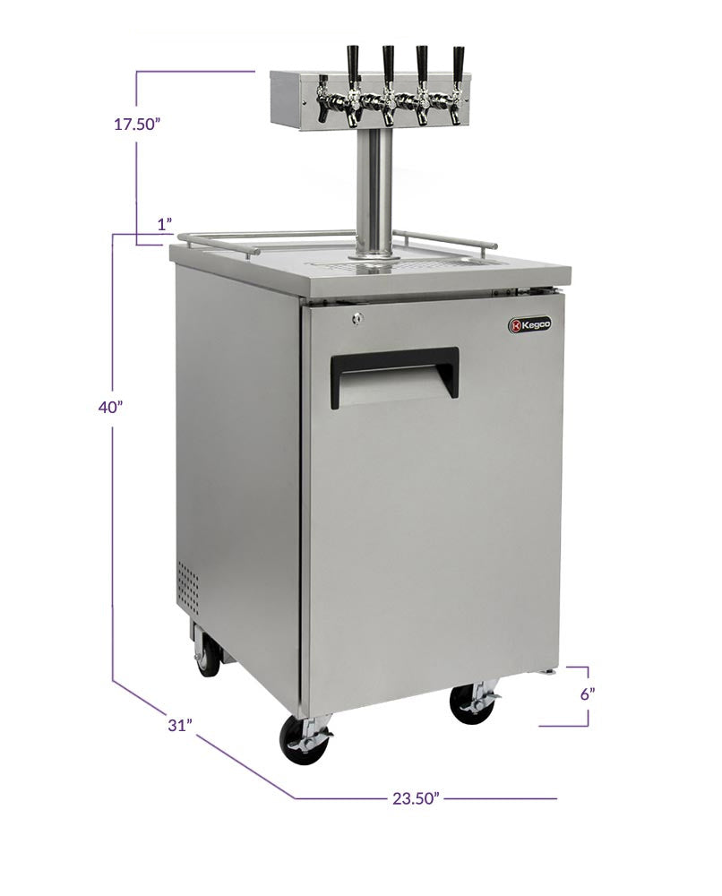 24" Wide Four Tap All Stainless Steel Commercial Kegerator