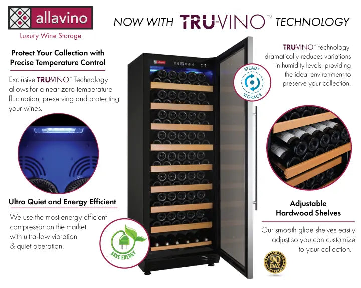 Allavino 24" Wide Vite II 99 Bottle Single Zone Black Right Hinge Wine Refrigerator