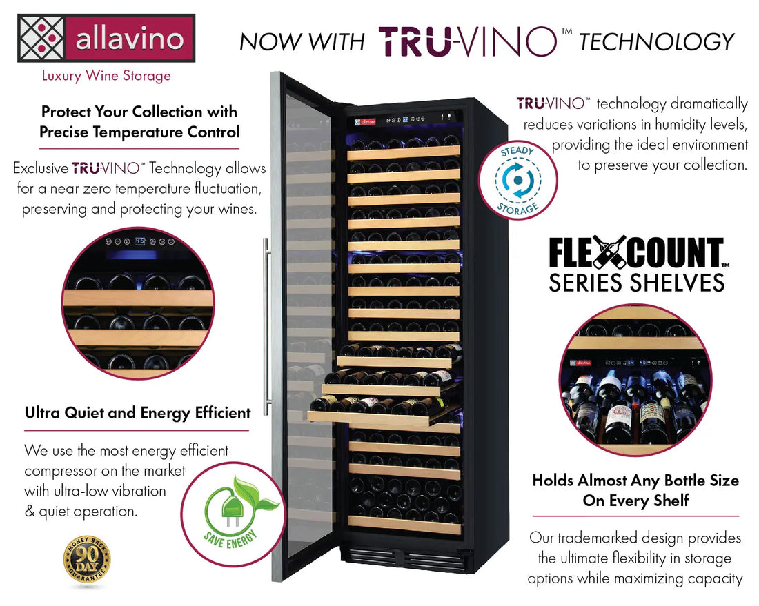 Allavino 24" Wide FlexCount Classic II Tru-Vino 174 Bottle Single Zone Stainless Steel Left Hinge Wine Refrigerator