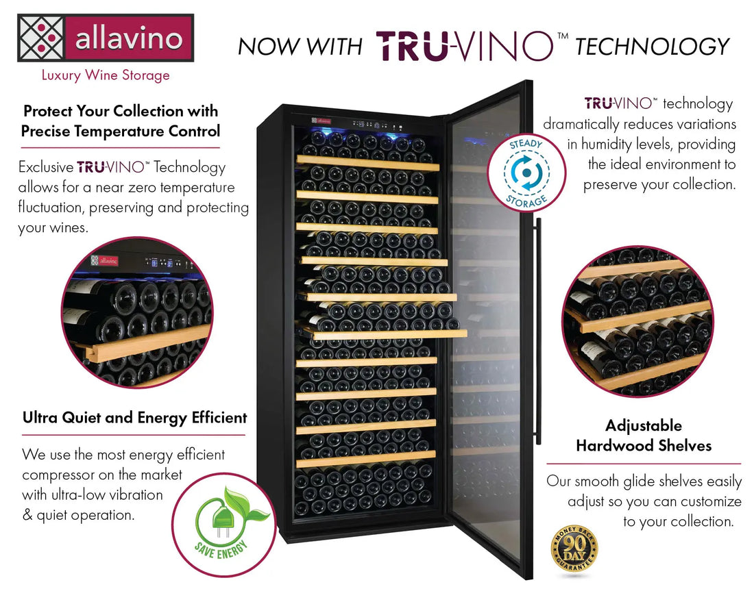 Allavino 32" Wide Vite II Tru-Vino 277 Bottle Single Zone Black Right Hinge Wine Refrigerator