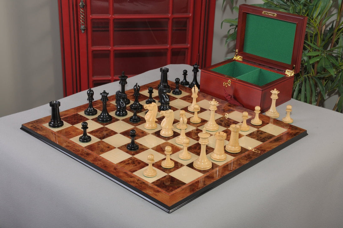 The B & Co. Series Chess Set, Board & Box Combination - 4.4" King - Crown Humidors