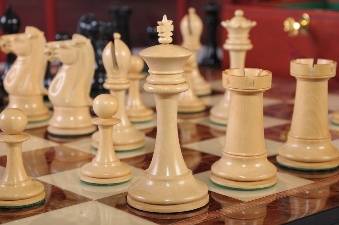 The B & Co. Series Chess Set, Board & Box Combination - 4.4" King - Crown Humidors