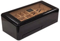 Prestige Imports 150 Ct. Jet Black High Gloss Humidor w/ Slide & Lock Dividers & Storage - Crown Humidors