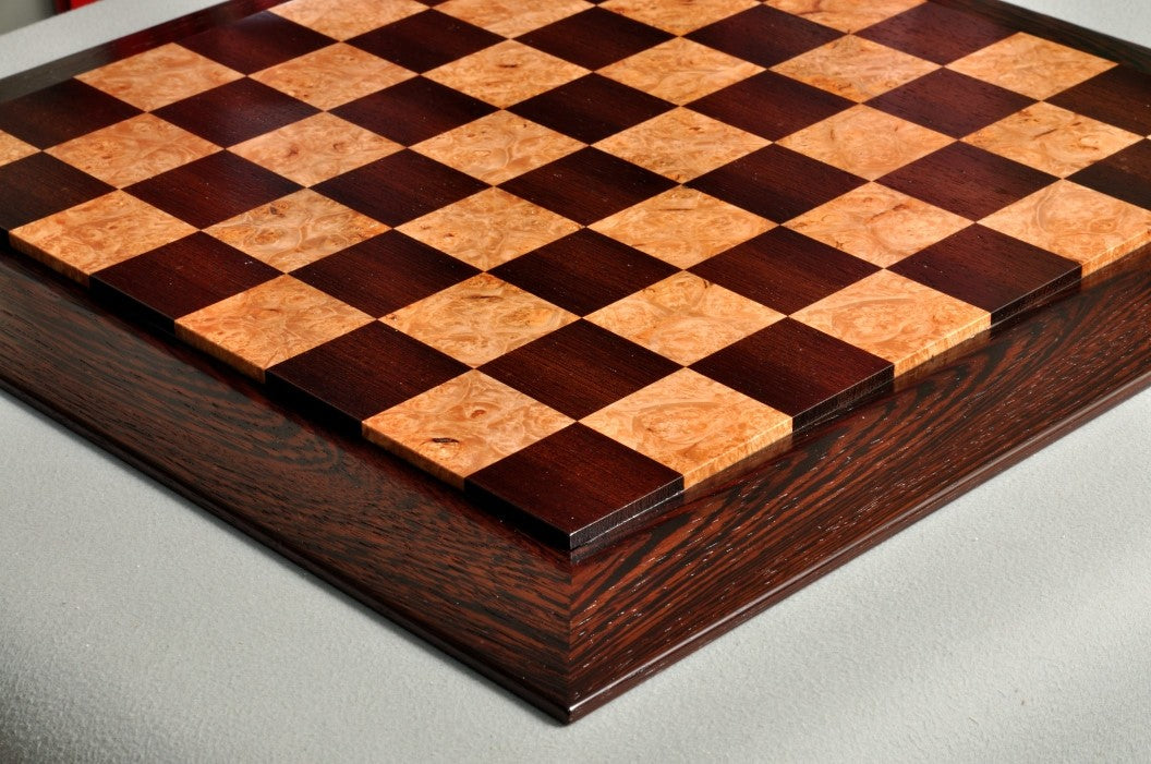 House of Staunton Custom Contemporary Chess Board - African Palisander / Maple Burl - 2.5" Squares - Crown Humidors