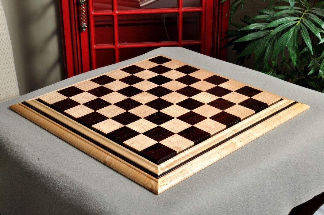 Signature Contemporary II Chess Board - Curly Maple / African Palisander - 2.5" Squares - Crown Humidors