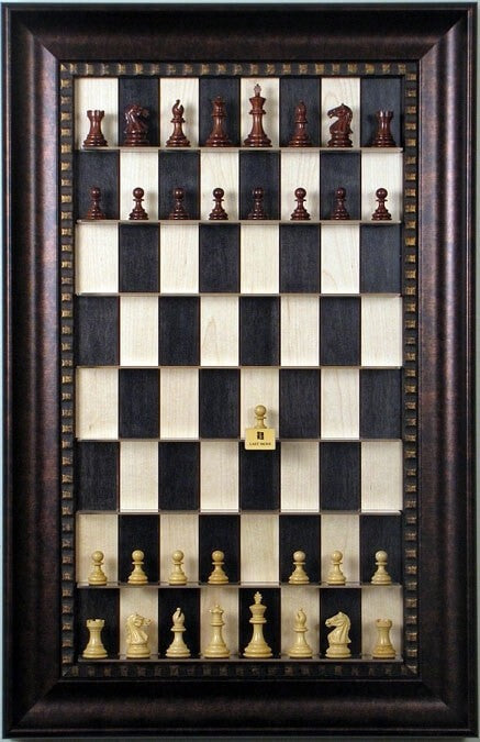 Straight Up Chess Board - Black Maple Board with Checkered Bronze Frame - Crown Humidors