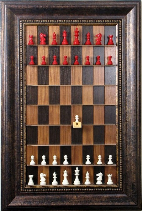 Straight Up Chess Board - Dark Walnut Series with wide 4 1/4" Antique Bronze Frame with Gold Trim - Crown Humidors