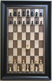 Straight Up Chess Board - Maple Nut Chess Board with Dark Bronze Frame with Gold Trim - Crown Humidors