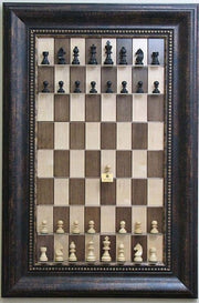 Straight Up Chess Board - Maple Nut Chess Board with Wide Antique Bronze Frame and Gold Trim - Crown Humidors