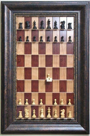 Straight Up Chess Board - Red Cherry Board with a 4 1/4" wide Antique Bronze frame with gold trim - Crown Humidors