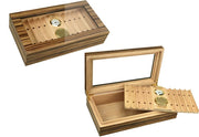Prestige Imports African Obeche Techwood Lacquer Glasstop Humidor w/ Removable Cigar Bed - Crown Humidors