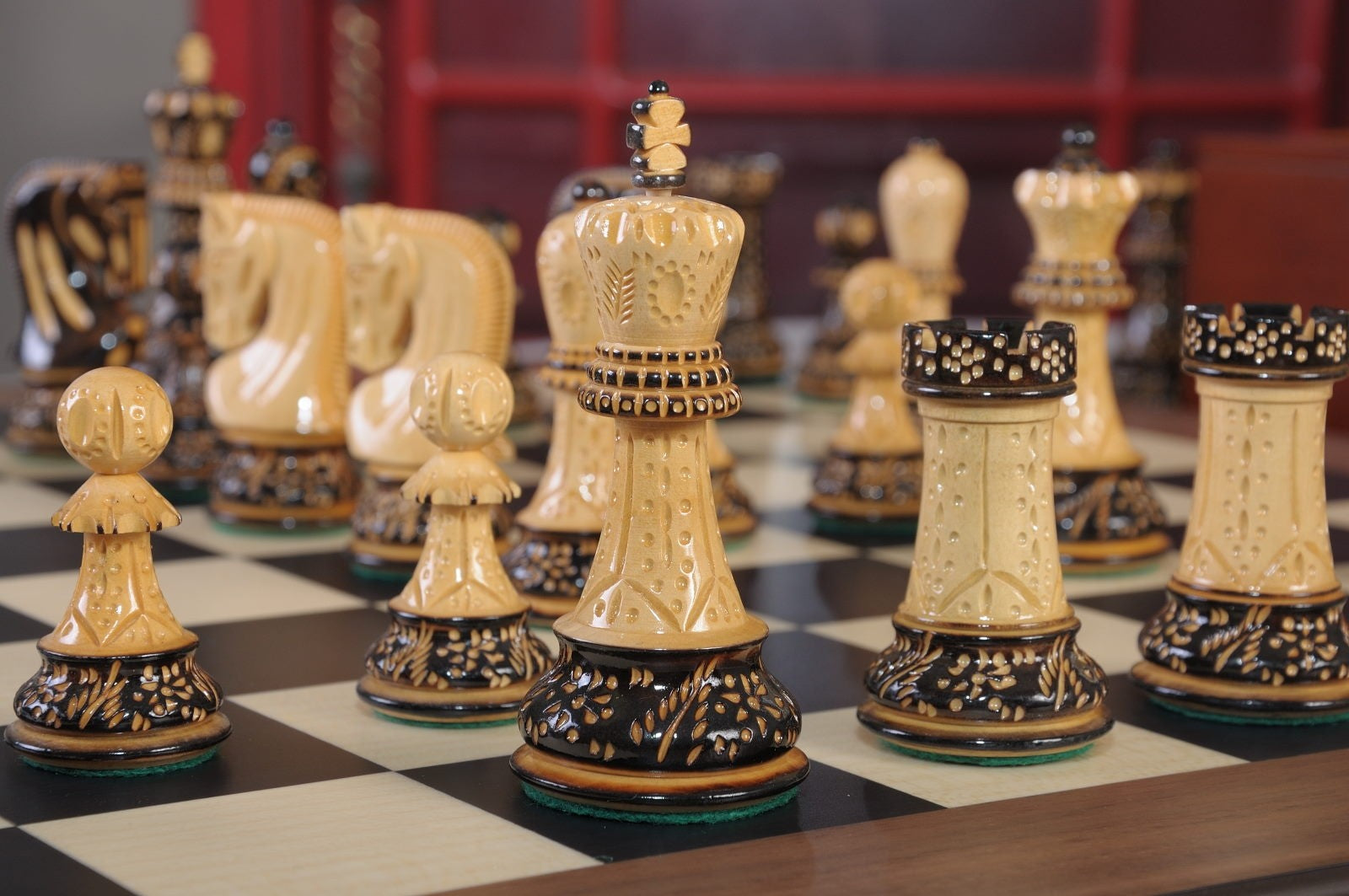 The Burnt Zagreb '59 Series Chess Set, Box, & Board Combination - Crown Humidors