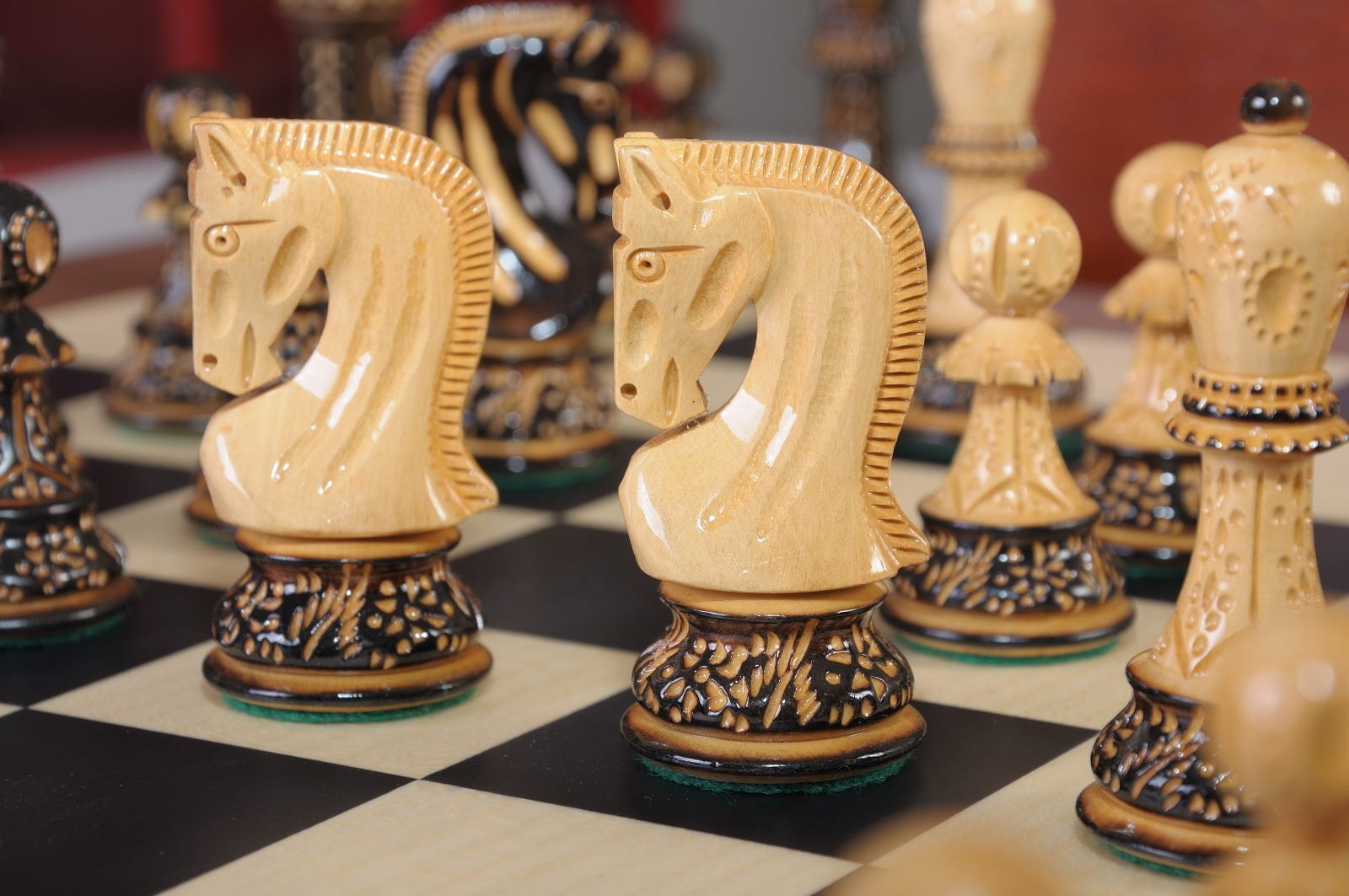 The Burnt Zagreb '59 Series Chess Set, Box, & Board Combination - Crown Humidors