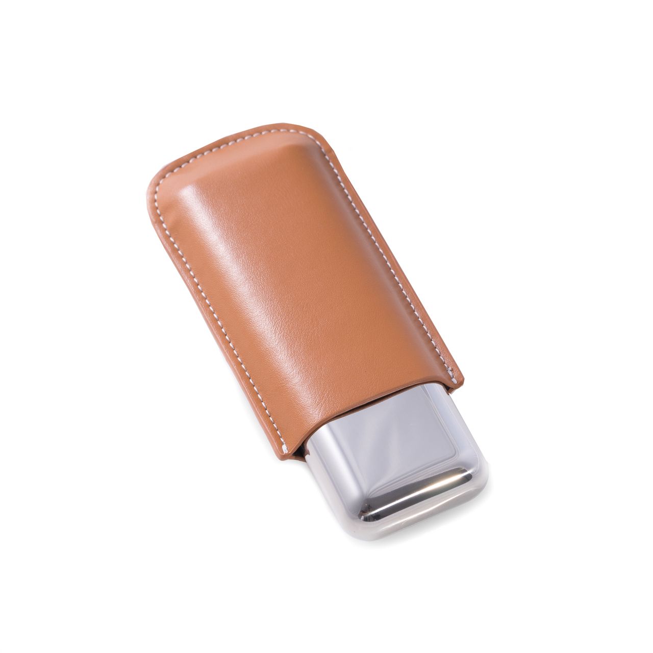 Bey-Berk Tan Leather and Stainless Steel Two Cigar Holder - C242T - Crown Humidors