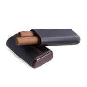 Bey-Berk Black Leather with "Ebony" Wood Three Cigar Holder - C254B - Crown Humidors