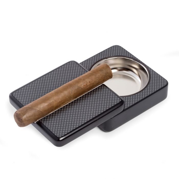 Bey-Berk Pivot Design "Carbon Fiber" Single Cigar Ashtray - C311 - Crown Humidors