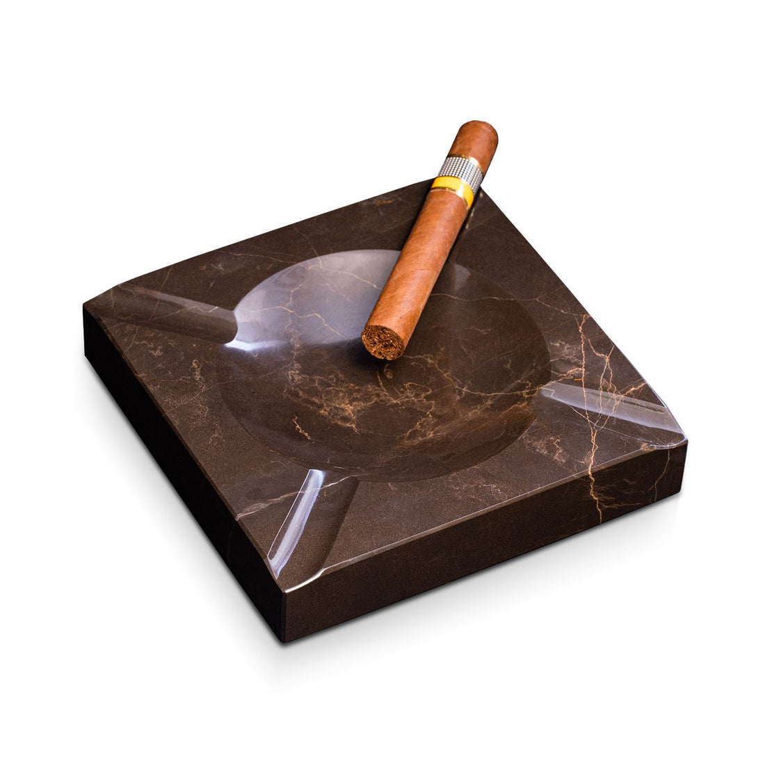 Bey-Berk Four Cigar Ashtray in Amber Emperador Marble - C320 - Crown Humidors