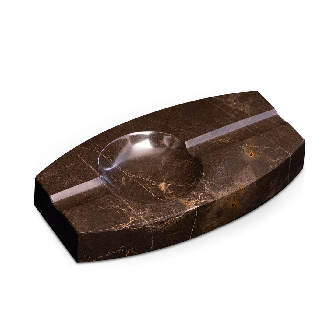 Bey-Berk Double Cigar Ashtray in Amber Emperador Marble - C322 - Crown Humidors