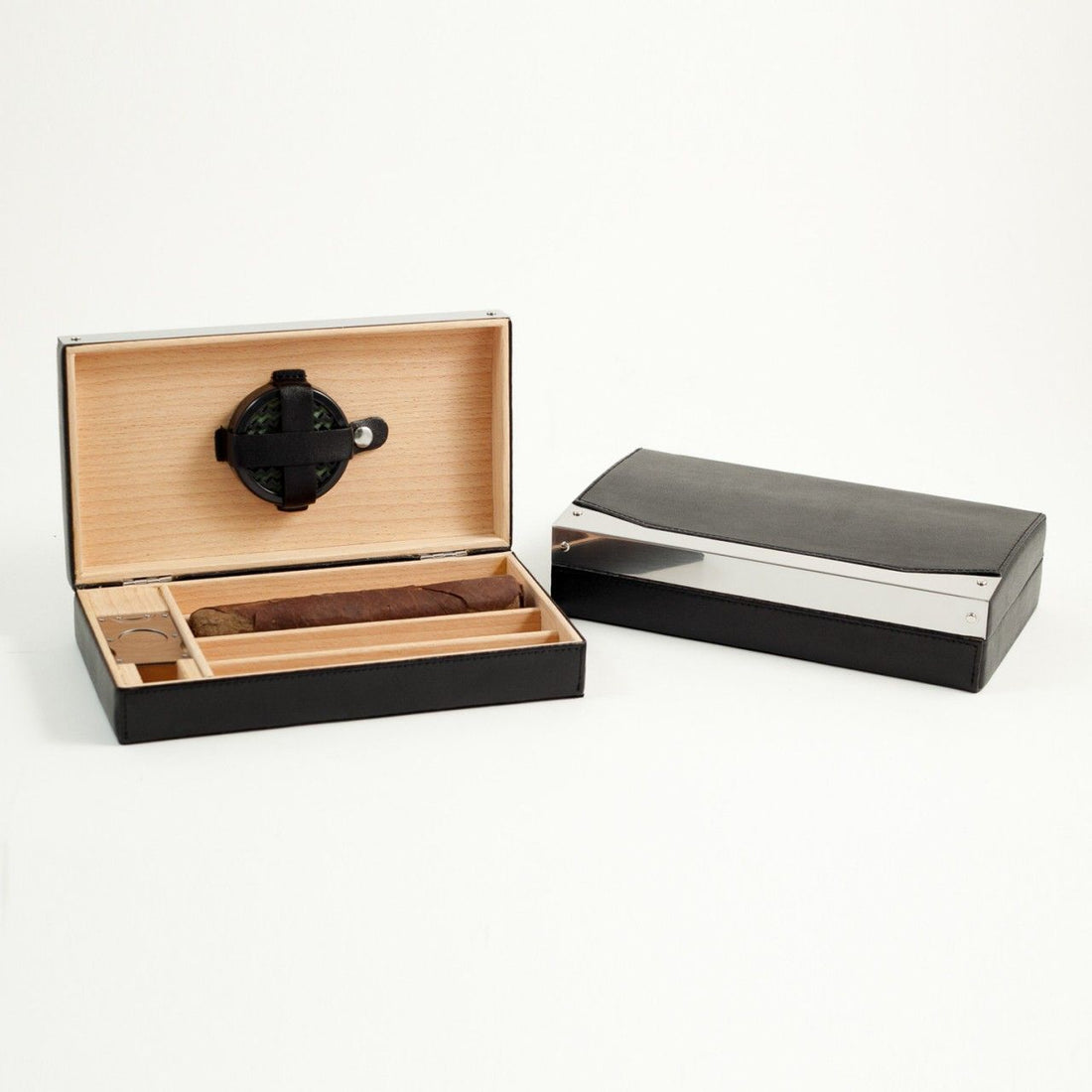 Bey-Berk Black Leather 4 Cigar Humidor - C409 - Crown Humidors