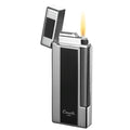 Caseti Ravensdale Chrome Plated Vertical Lines and Black Lacquer Flint Traditional Flame Lighter - Crown Humidors