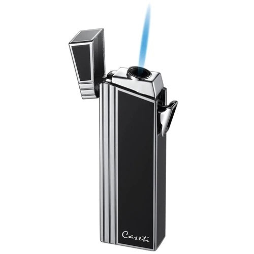 Caseti Black Lacquer Double Designed Compact Torch Flame Lighter - Crown Humidors