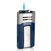 Caseti Corinth Blue & Chrome Single Torch Flame Cigar Lighter - Crown Humidors