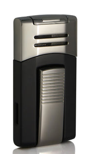 Caseti Corinth Black Lacquer Single Torch Flame Cigar Lighter - Crown Humidors