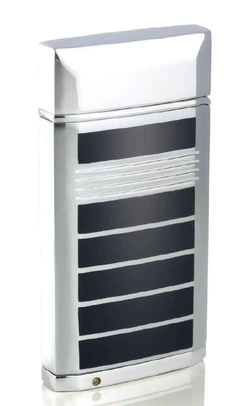 Caseti Flamei Single Jet Flame Cigar Lighter - Polished Chrome & Black Lacquer - Crown Humidors