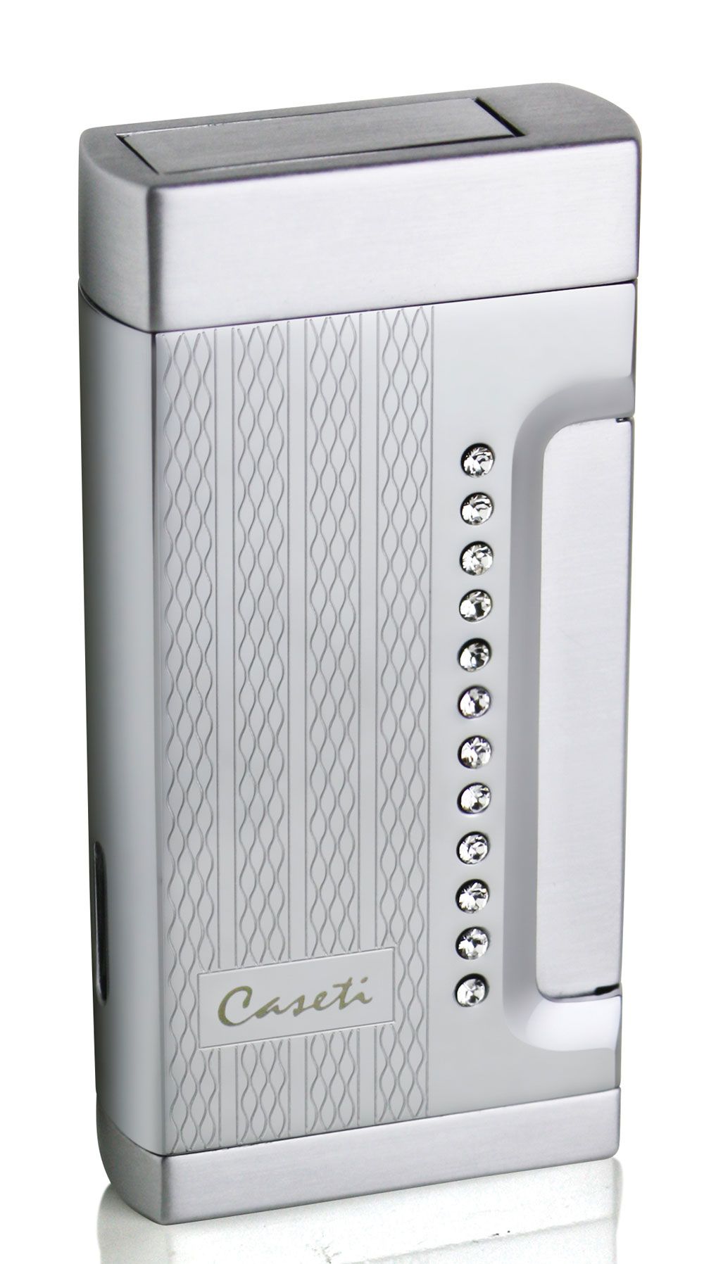 Caseti Marvolo Single Jet Flame Cigar Lighter - Engine Turn & Clear Crystal - Crown Humidors