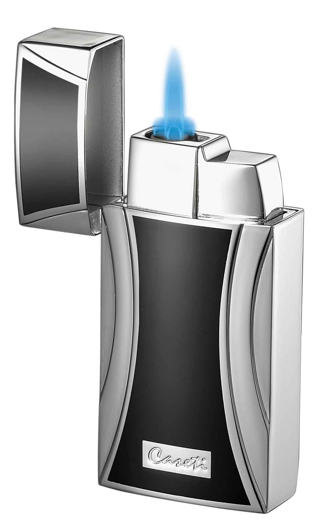 Caseti Naxos Single Jet Flame Cigar Lighter - Black Lacquer & Chrome - Crown Humidors