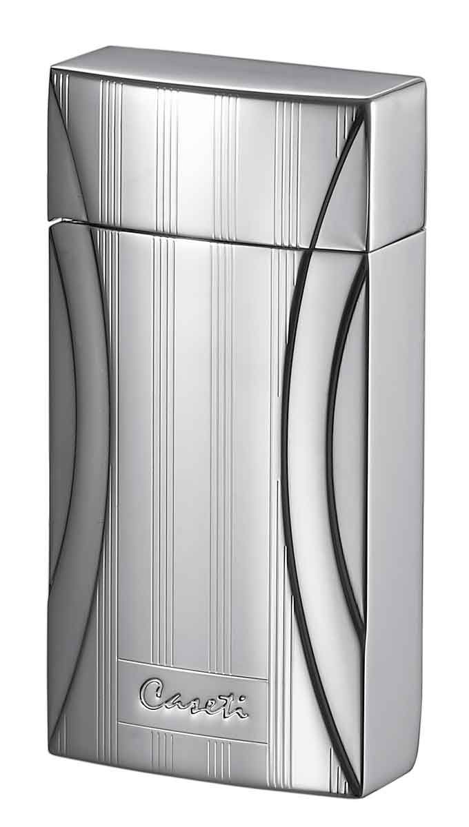 Caseti Naxos Single Jet Flame Cigar Lighter - Chrome Lines I - Crown Humidors