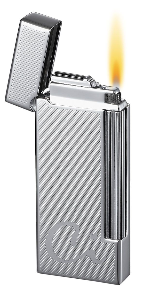 Caseti Ravensdale Flint Traditional Flame Lighter - Chrome Plated Diagonal Lines - Crown Humidors