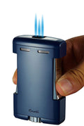 Caseti Sparta Blue Matte Triple Torch Flame Cigar Table Lighter - Crown Humidors