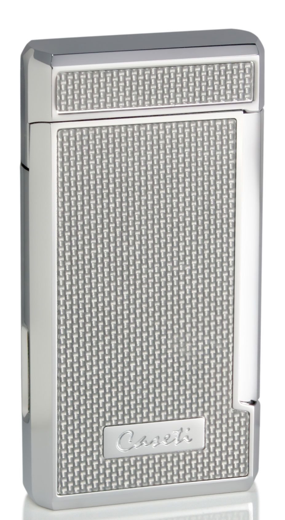 Caseti Silver Carbon Fiber Double Torch Flame Cigar Lighter - Crown Humidors