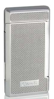 Caseti Silver Carbon Fiber Double Torch Flame Cigar Lighter - Crown Humidors
