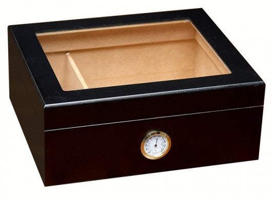 The Chalet Black or Cherry Glass Top Humidor by Prestige Import Group - 25-50 Cigar ct - Crown Humidors