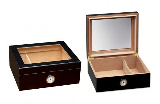 The Chalet Black or Cherry Glass Top Humidor by Prestige Import Group - 25-50 Cigar ct - Crown Humidors