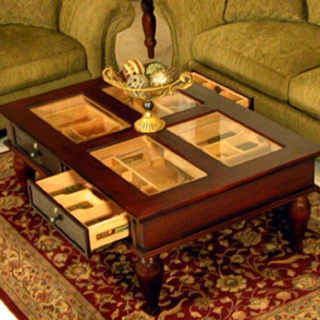 Quality Importers Glass Top Coffee Table Humidor - 400 Cigar ct - Crown Humidors