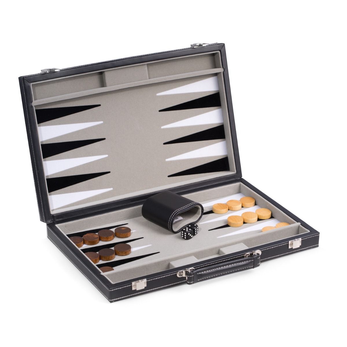 Bey-Berk Black Leatherette 15" Backgammon Set - G548 - Crown Humidors