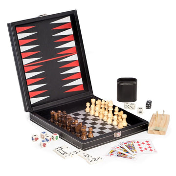 Bey-Berk Black Leatherette 5 in 1 Game Set - G552 - Crown Humidors