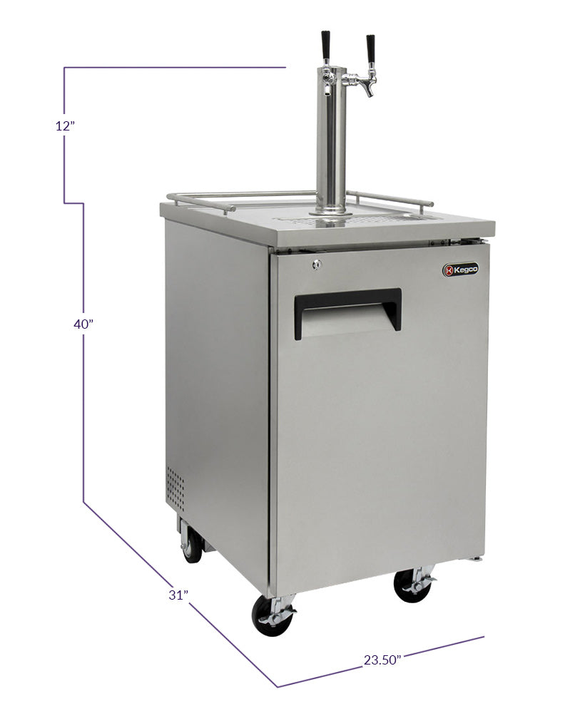 24" Wide Homebrew Dual Tap Stainless Steel Commercial Kegerator