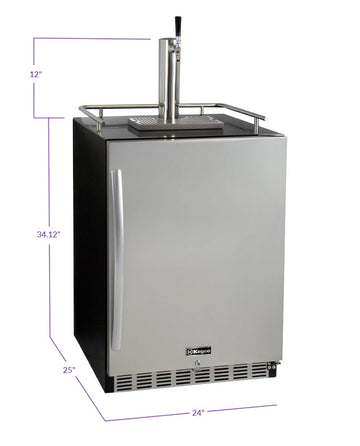 24" Wide Kombucha Single Tap Black Commercial Built-in Right Hinge Kegerator