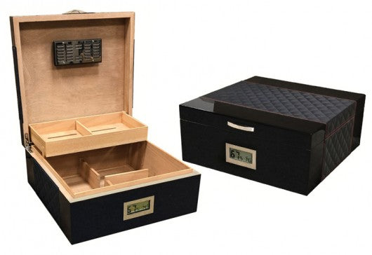 The Hampton Black Desktop Humidor by Prestige Imports - 200 Cigar ct. - Crown Humidors